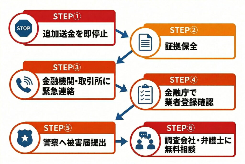 緊急対応フロー｜仮想詐欺にあったらやるべきこと