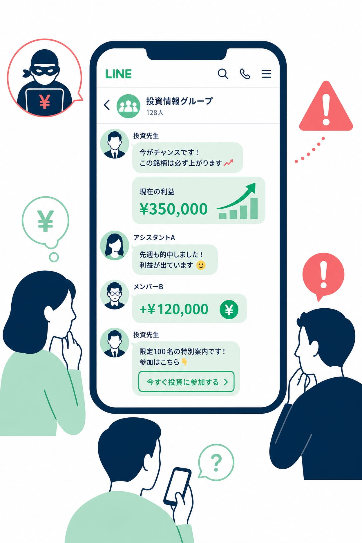 LINEグループ型詐欺のイメージ