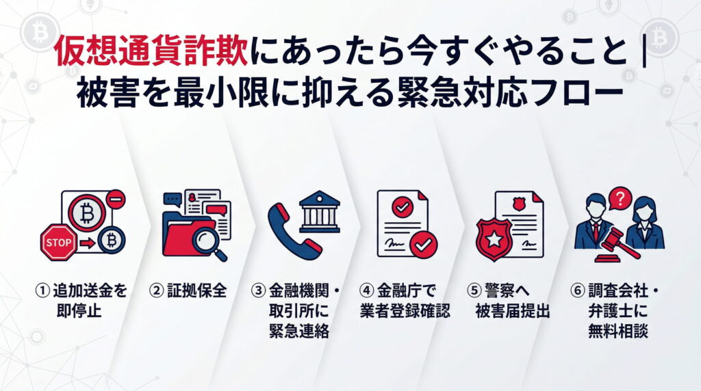 仮想通貨詐欺にあったら今すぐやること｜被害を最小限に抑える緊急対応フロー