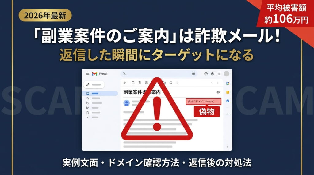 「副業案件のご案内」は詐欺メール！確認方法と返信後の対処法【2026年最新】