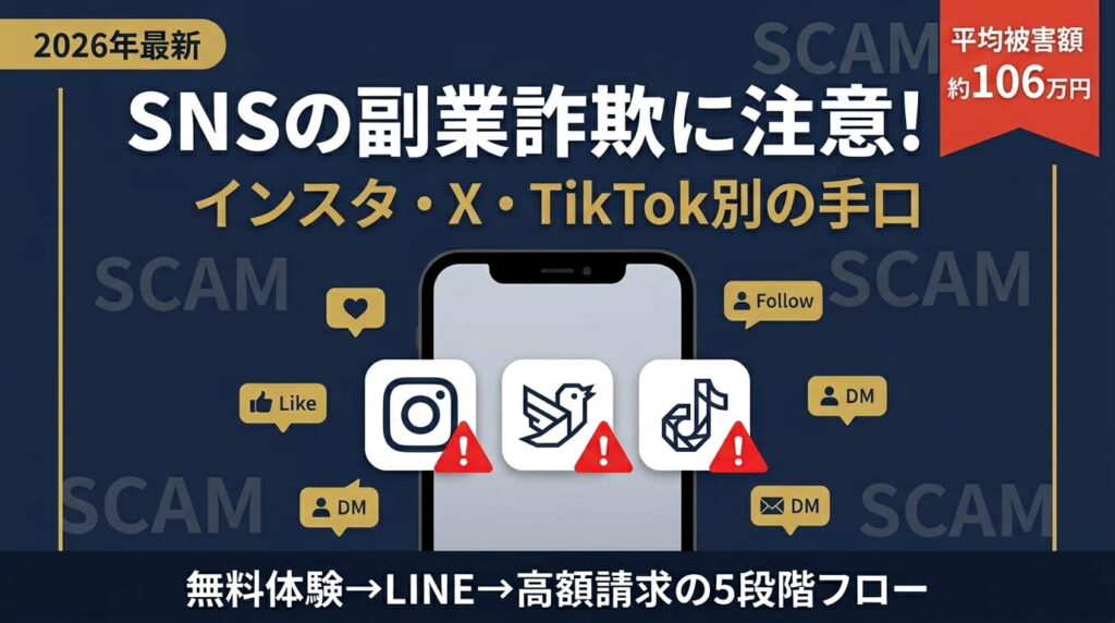 SNSの副業詐欺に注意！インスタ・X・TikTok別の手口と誘導フロー【2026年最新】