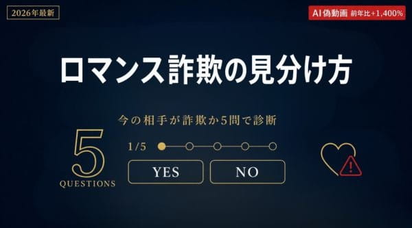 ロマンス詐欺の見分け方｜相手が詐欺か5問で診断！チェックフローと対処法