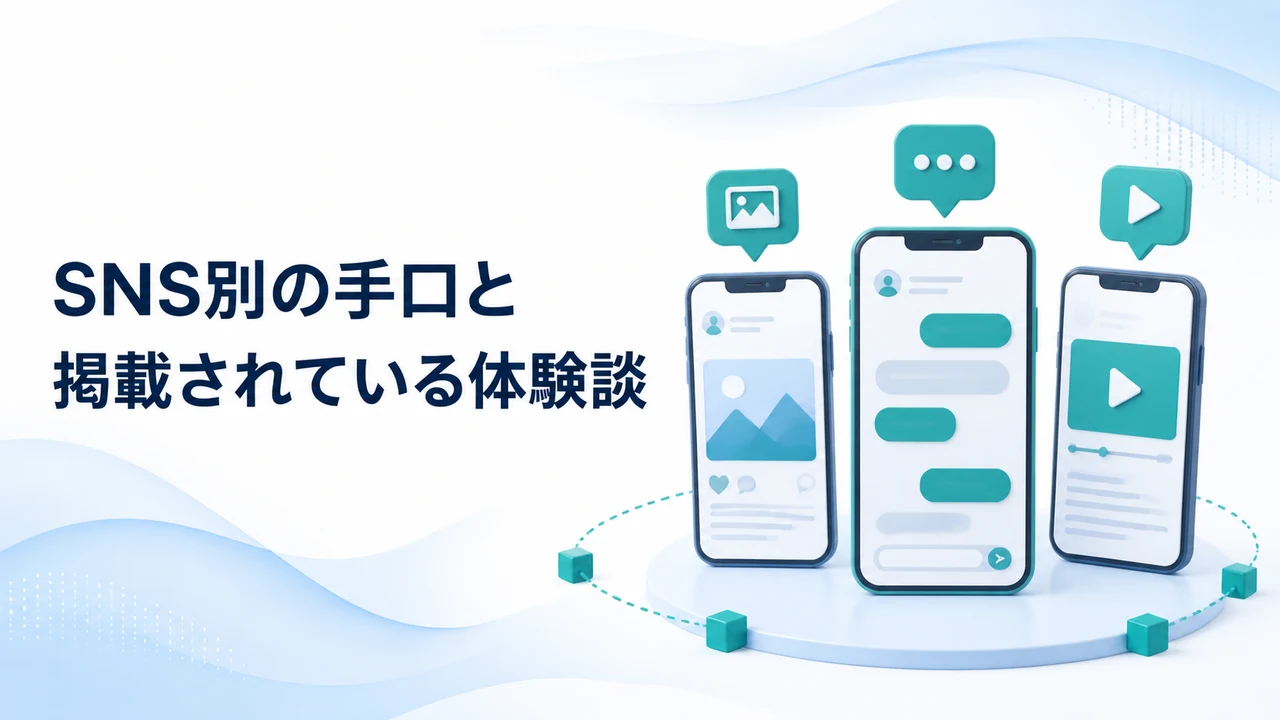 SNS別の副業詐欺の手口と掲載されている体験談を示す図