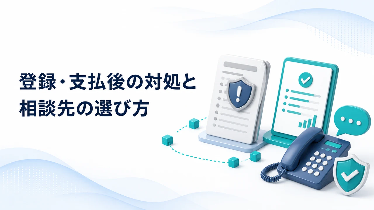 SNS副業の登録・支払後の対処と相談先の選び方を示す図