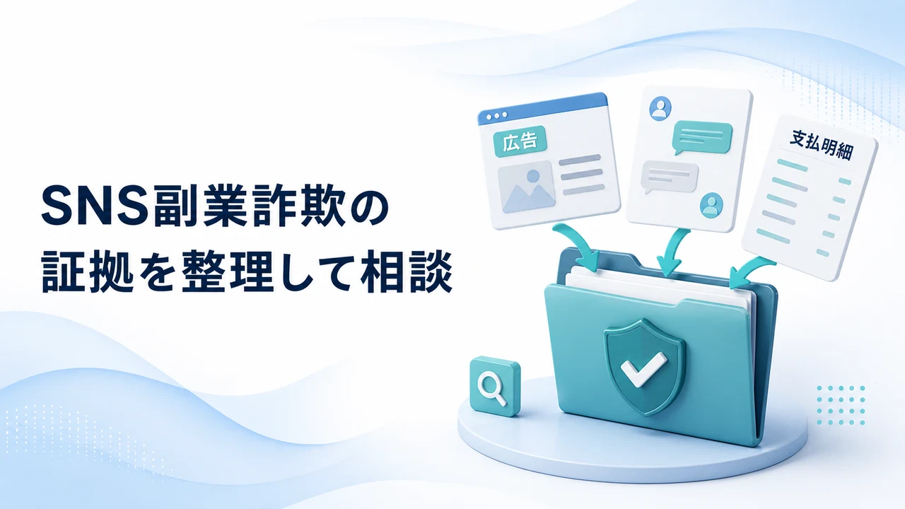 SNS副業詐欺の証拠を整理して相談するを示す図