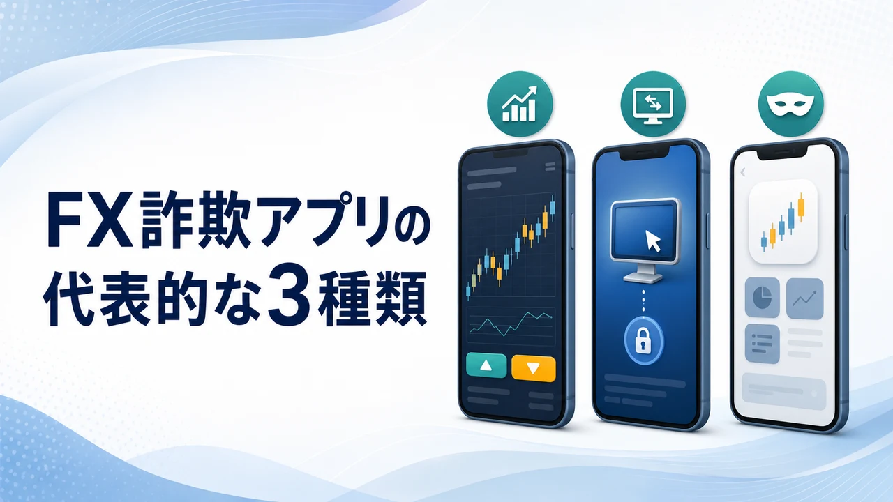 FX詐欺アプリの代表的な3種類を示す図
