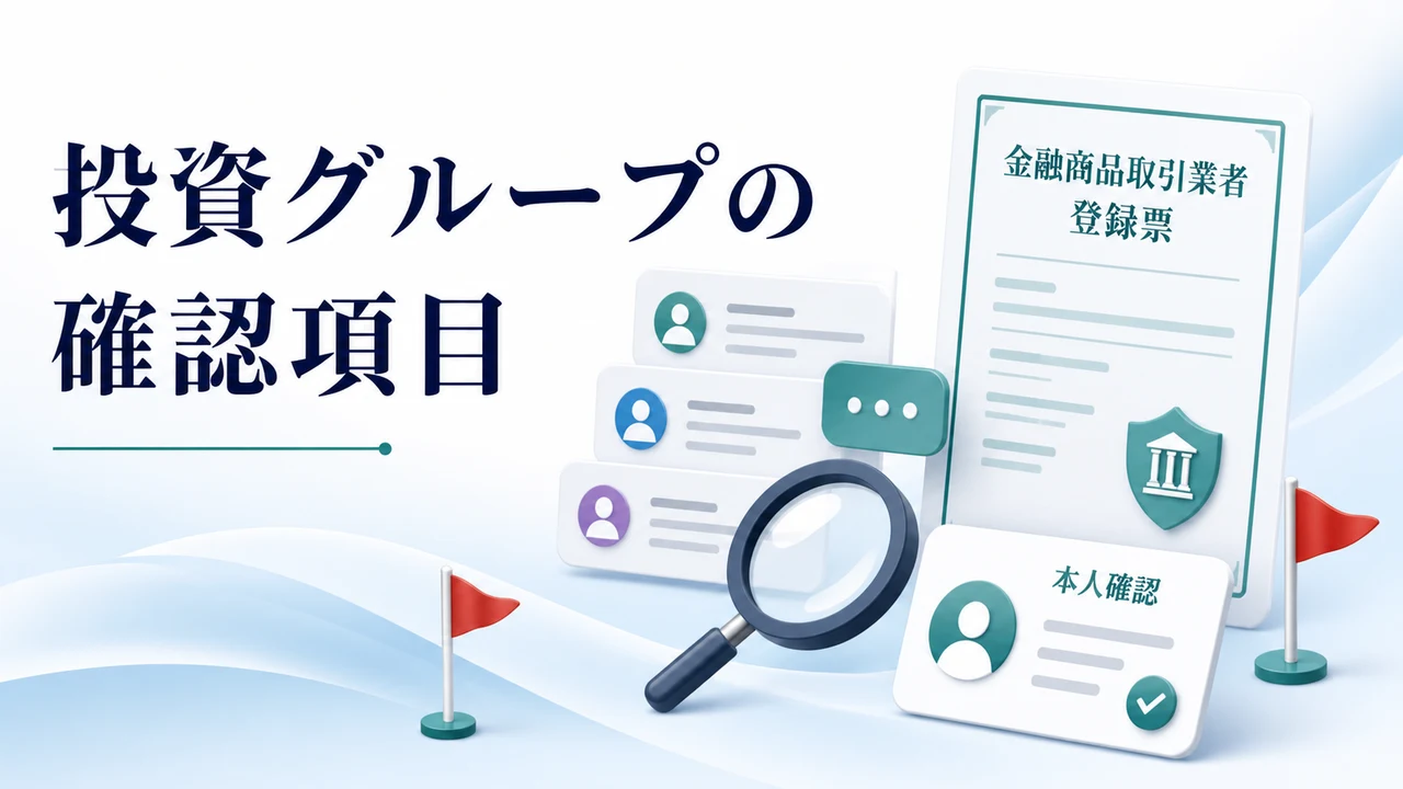 LINEのFX投資グループを見分ける確認項目を示す図
