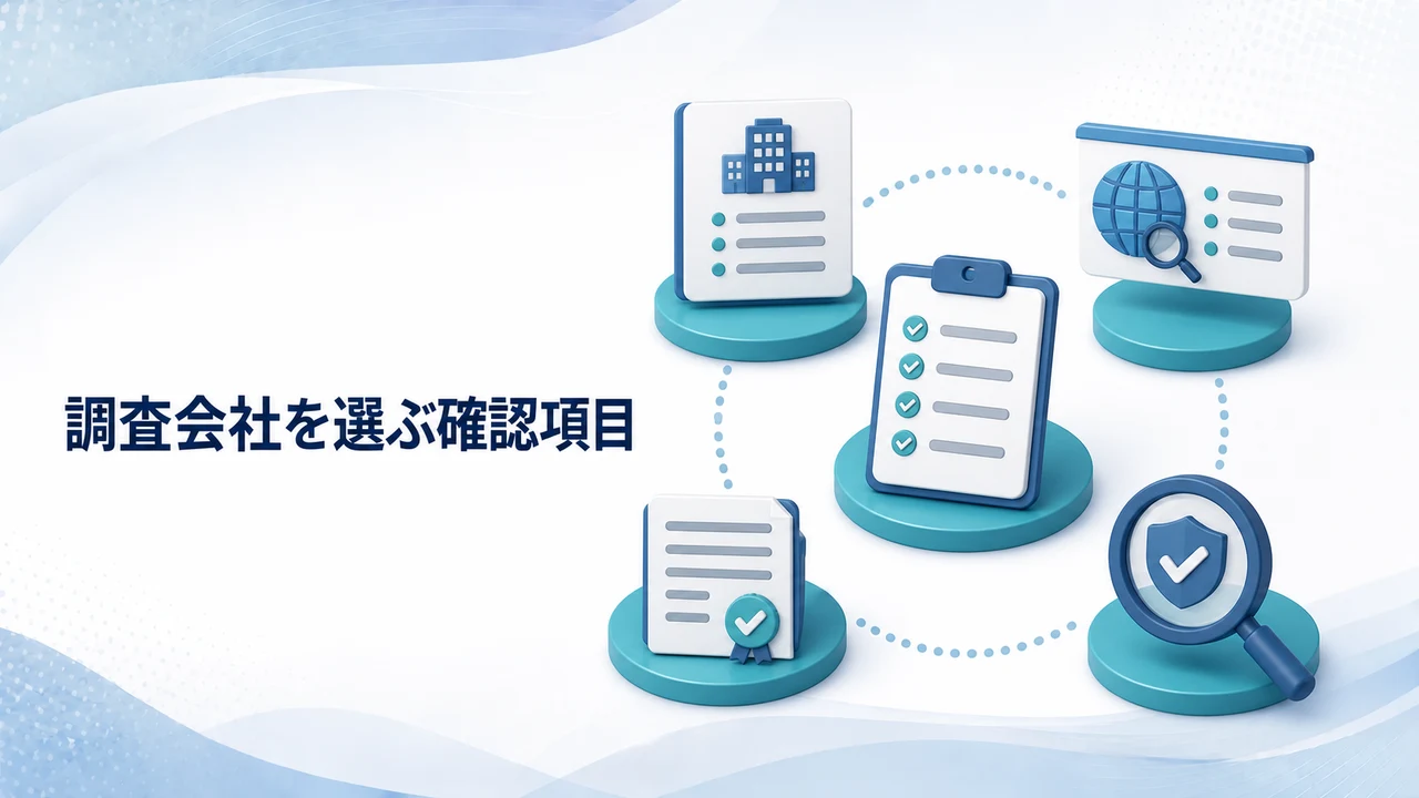 仮想通貨詐欺の調査会社を選ぶ確認項目を示す図