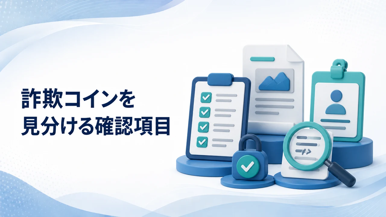 詐欺コインを見分ける確認項目を示す図