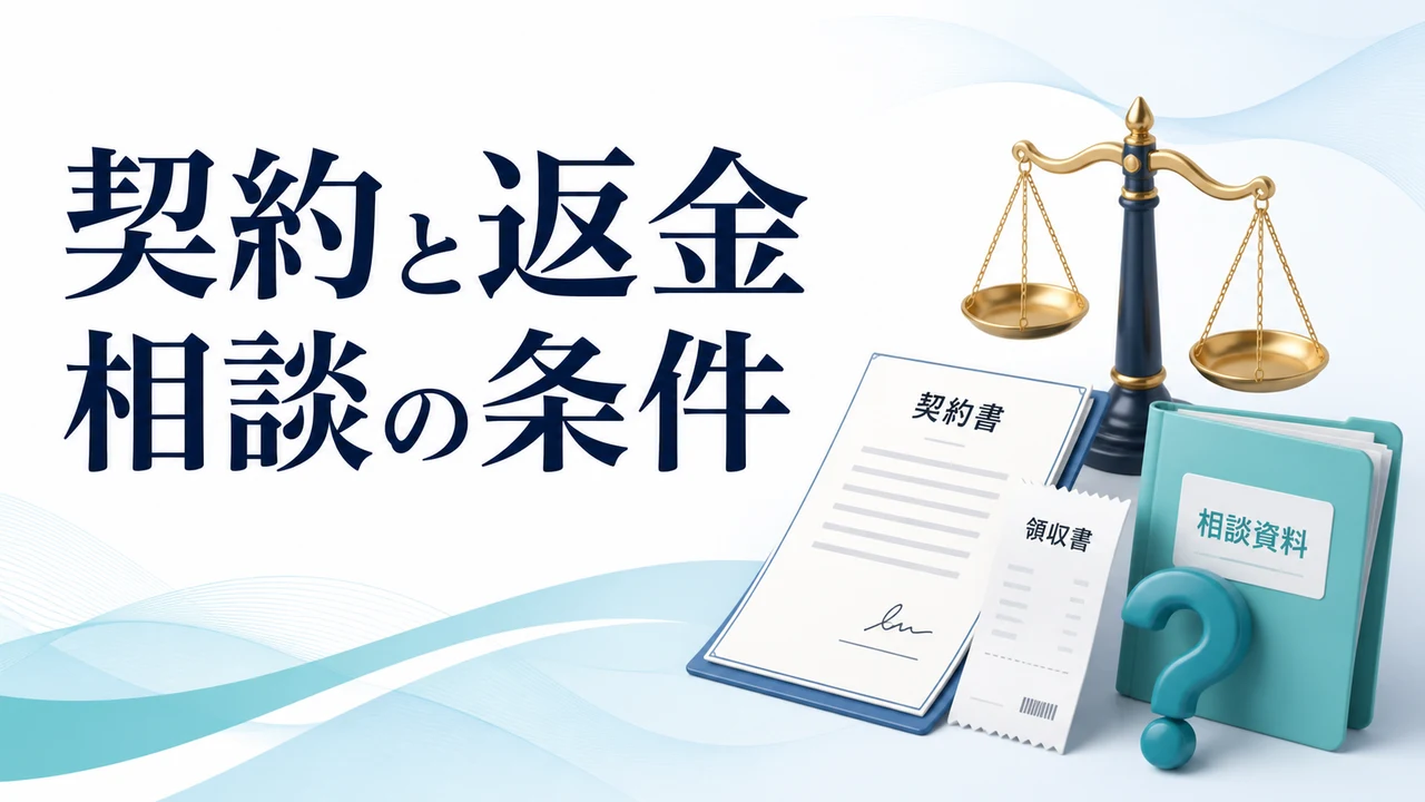 情報商材の契約と返金相談で整理する条件を示す図
