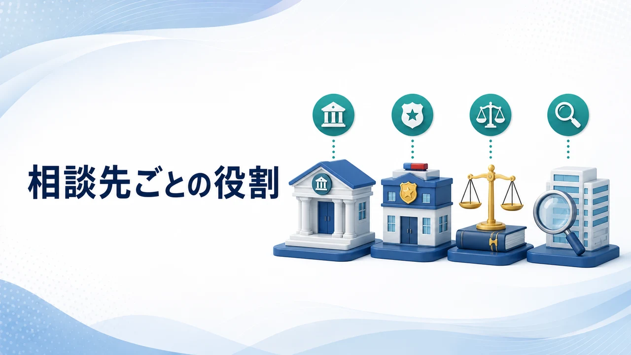 FX投資詐欺の相談先ごとの役割を示す図