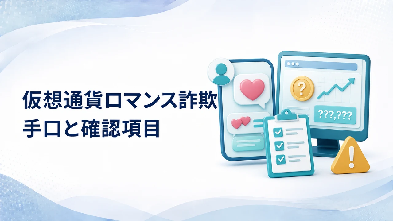 仮想通貨ロマンス詐欺の手口と見分け方を示す図