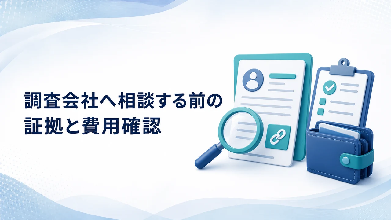 仮想通貨ロマンス詐欺を調査会社へ相談する前の証拠と費用を示す図