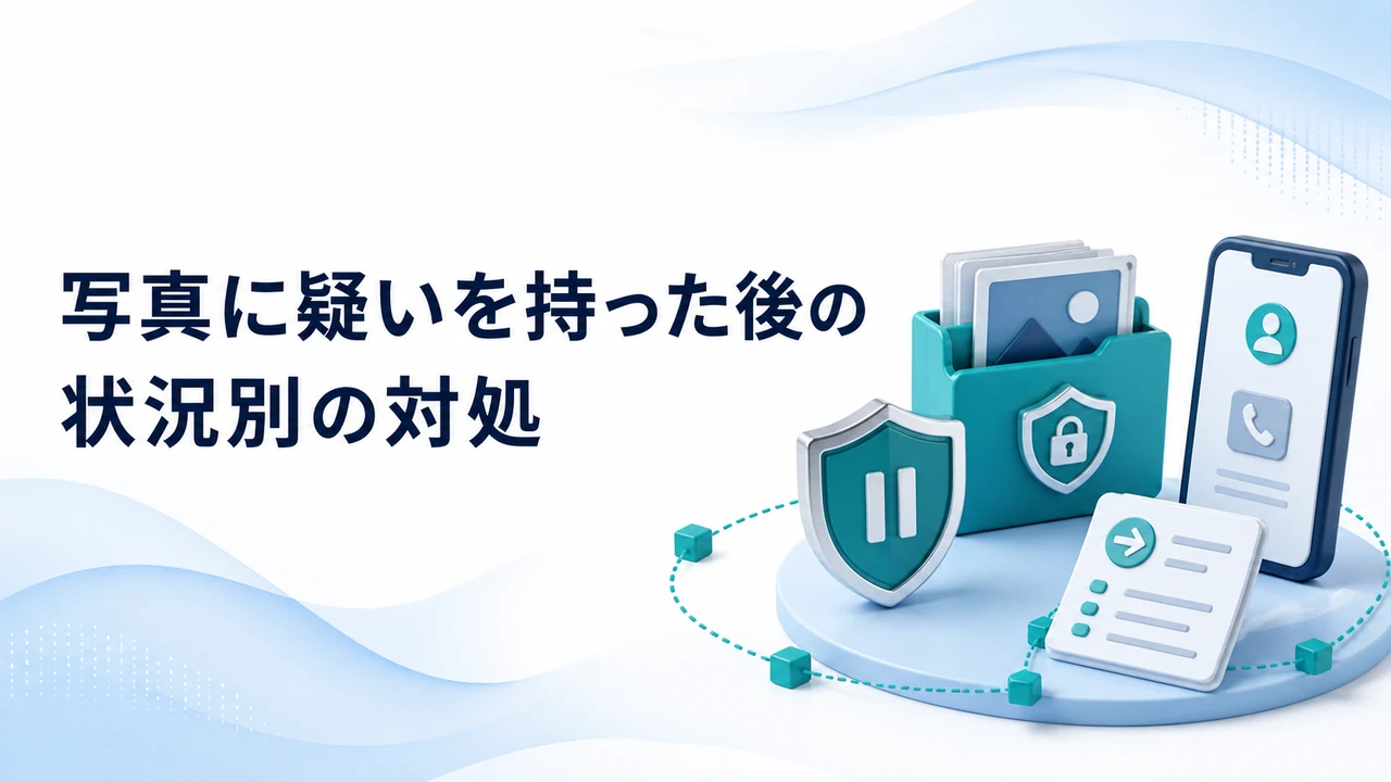 写真に疑いを持った後の状況別の対処を示す図