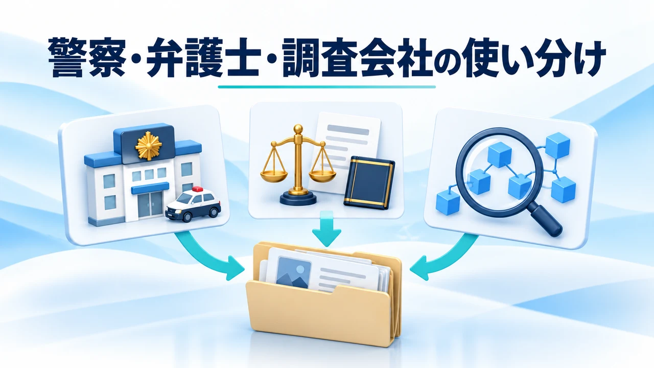 警察・弁護士・調査会社の使い分け