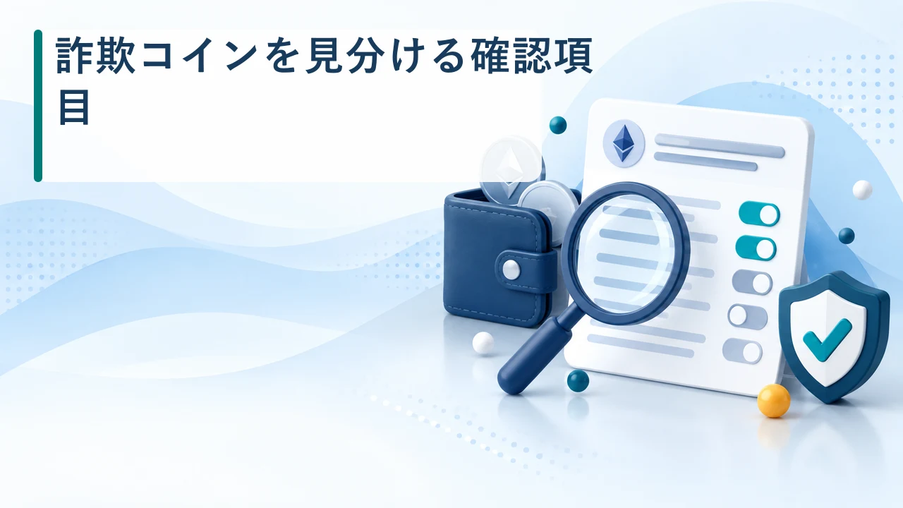 詐欺コインを見分ける確認項目を示す図