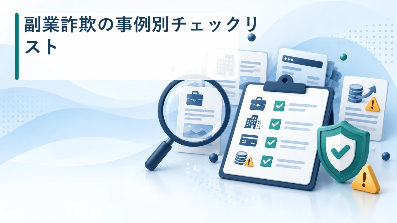 副業詐欺の事例別チェックリストを示す図