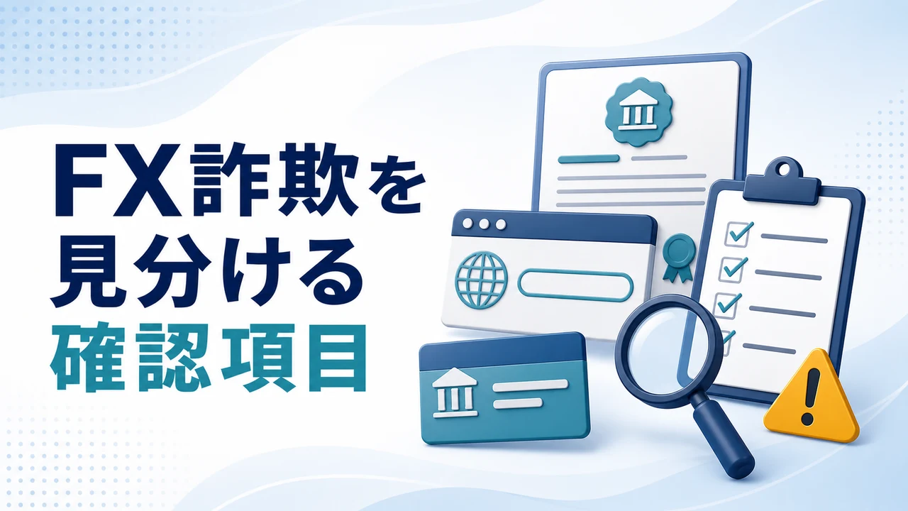 FX詐欺を見分ける登録・送金先・出金条件を示す図
