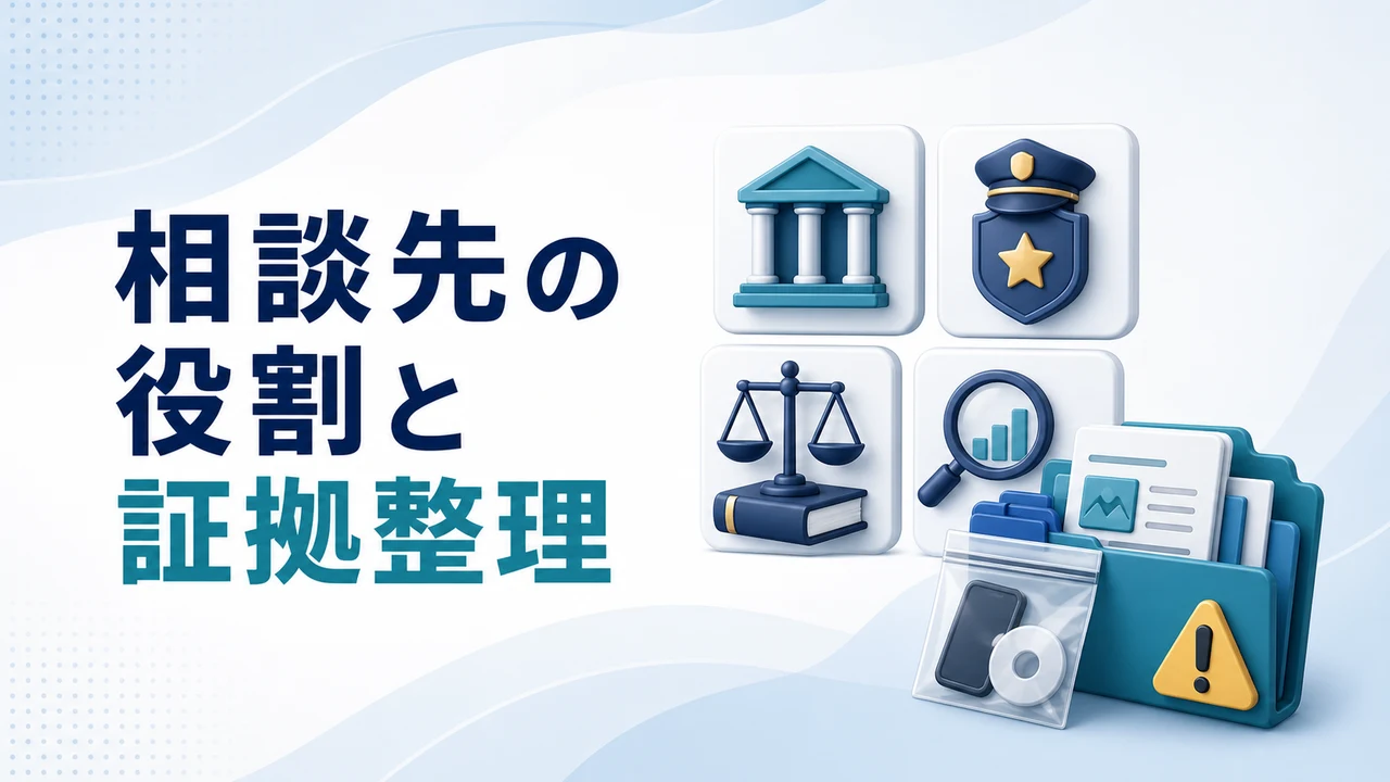 FX詐欺の相談先の役割と証拠整理を示す図