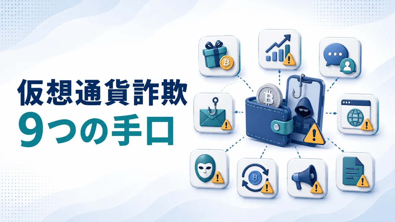 仮想通貨詐欺9つの手口を示す図