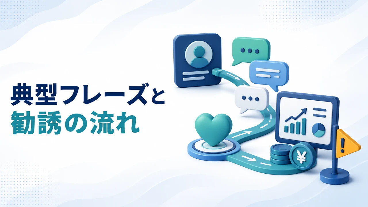 典型フレーズと勧誘の流れを示す図
