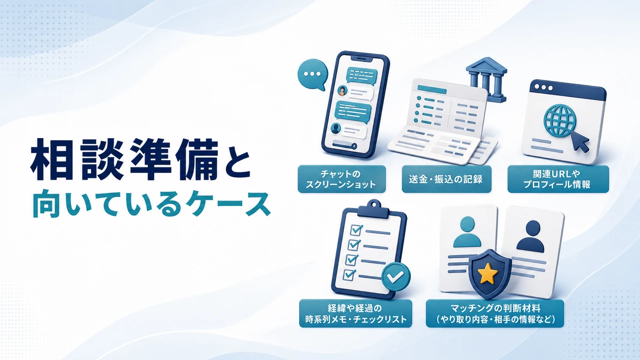 ワンダーウォールへの相談準備と向いているケースを示す図