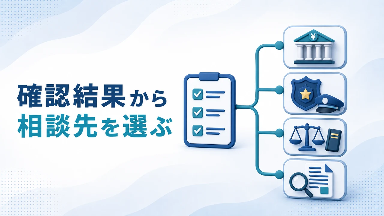 確認結果からFX自動売買詐欺の相談先を選ぶ図