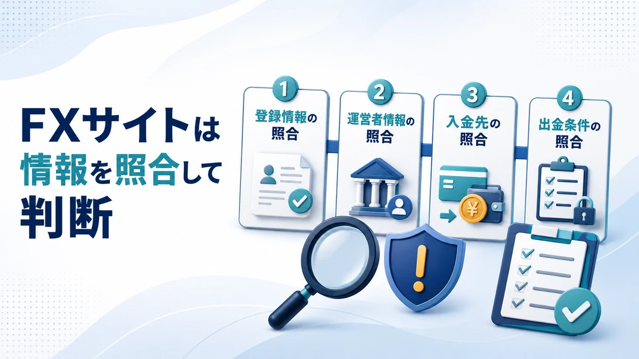 まとめ|FXサイトは情報を照合してから判断しようを示す図