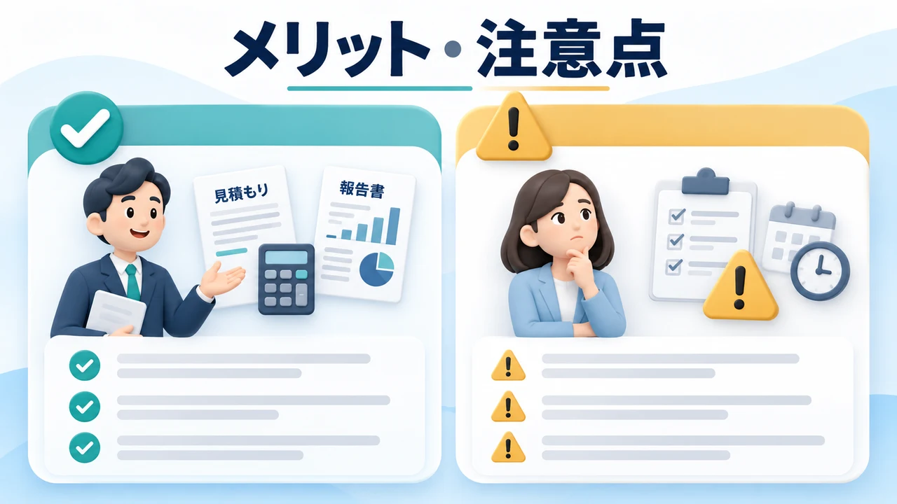 千羽リサーチへ相談するメリットと注意点を示す図
