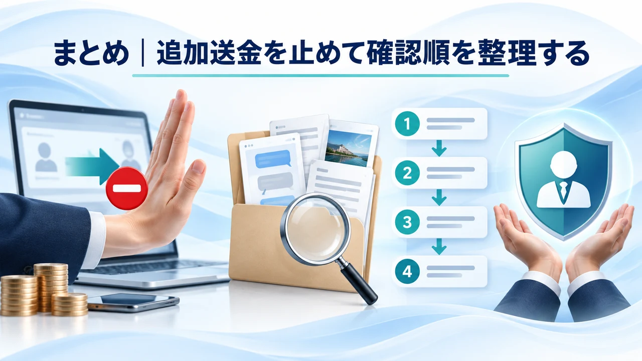 まとめ｜追加送金を止めて確認順を整理する
