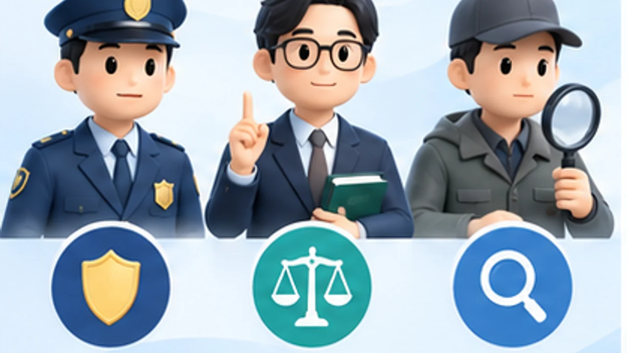 ユニバーサルセキュリティの警察・弁護士・調査会社の役割を示す図