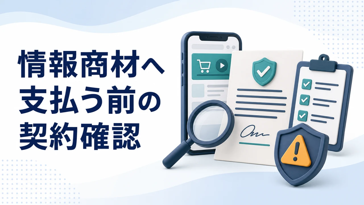 情報商材へ支払う前に確認する契約条件を示す図
