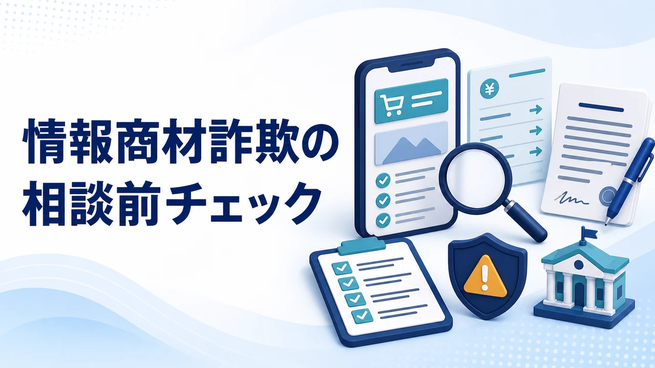 情報商材詐欺の証拠を整理して相談するを示す図