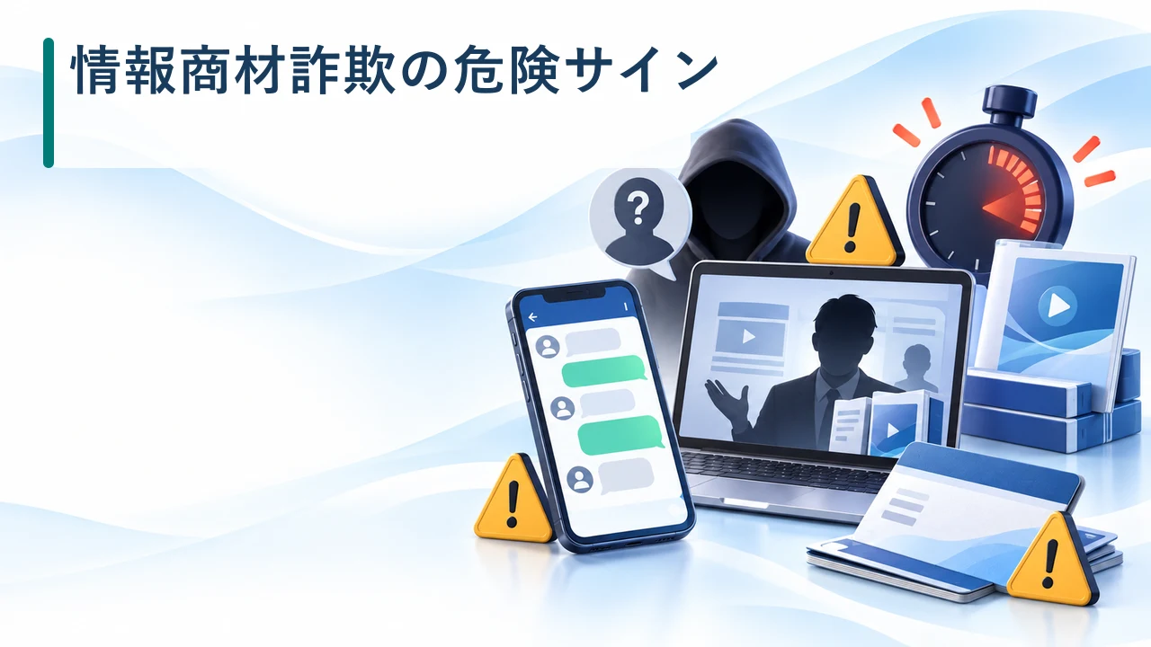 情報商材詐欺の危険サインを示す図
