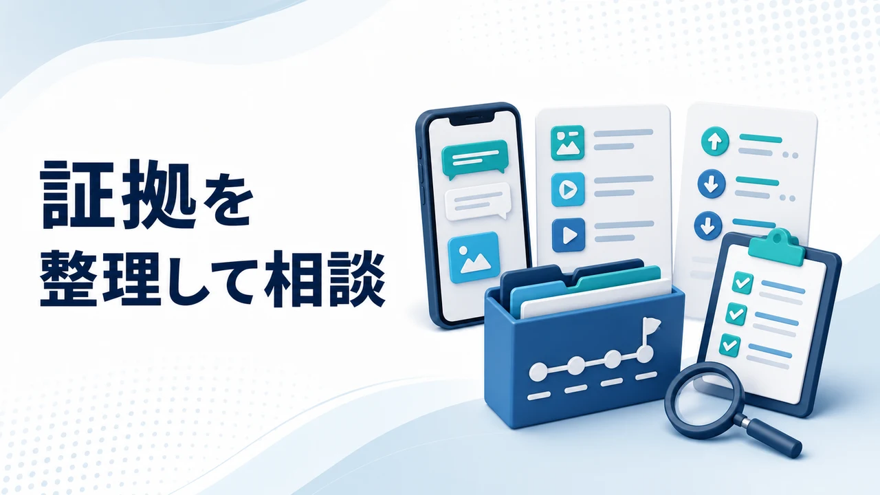 ロマンス詐欺の証拠を整理して相談するを示す図