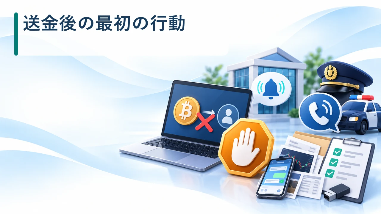 仮想通貨を送金した後の最初の行動を示す図