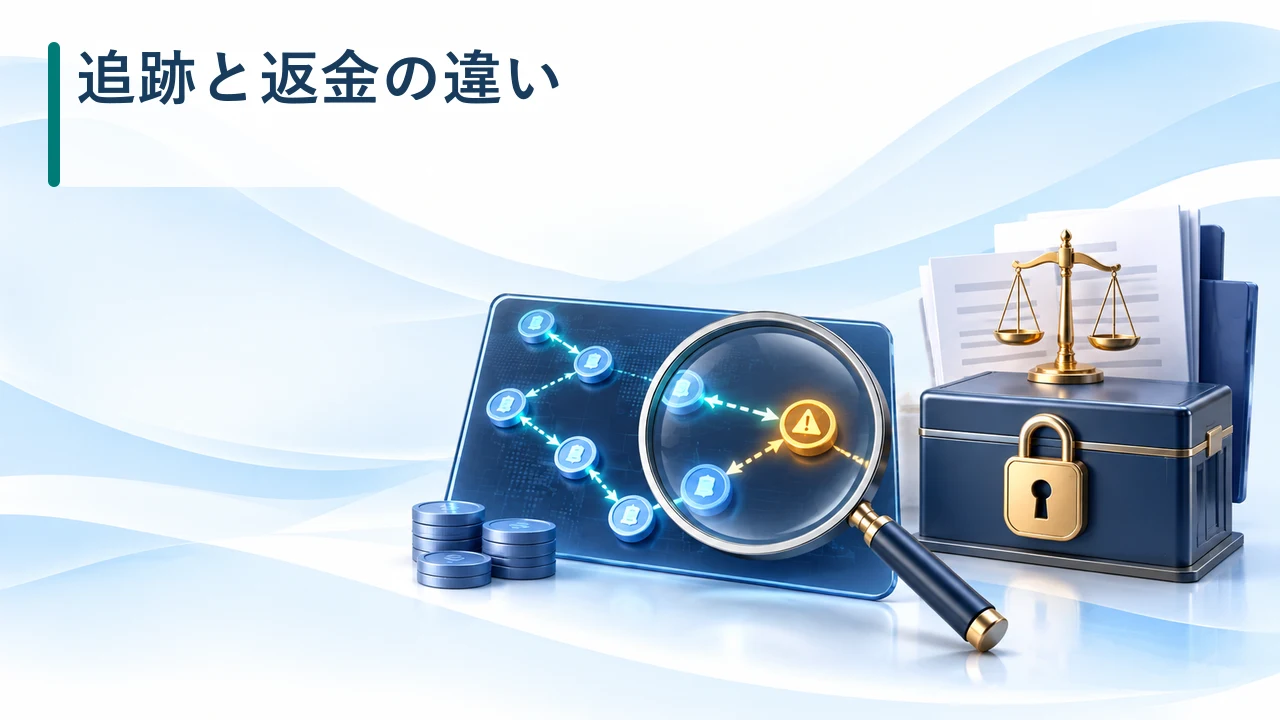 ブロックチェーン追跡と返金の違いを示す図