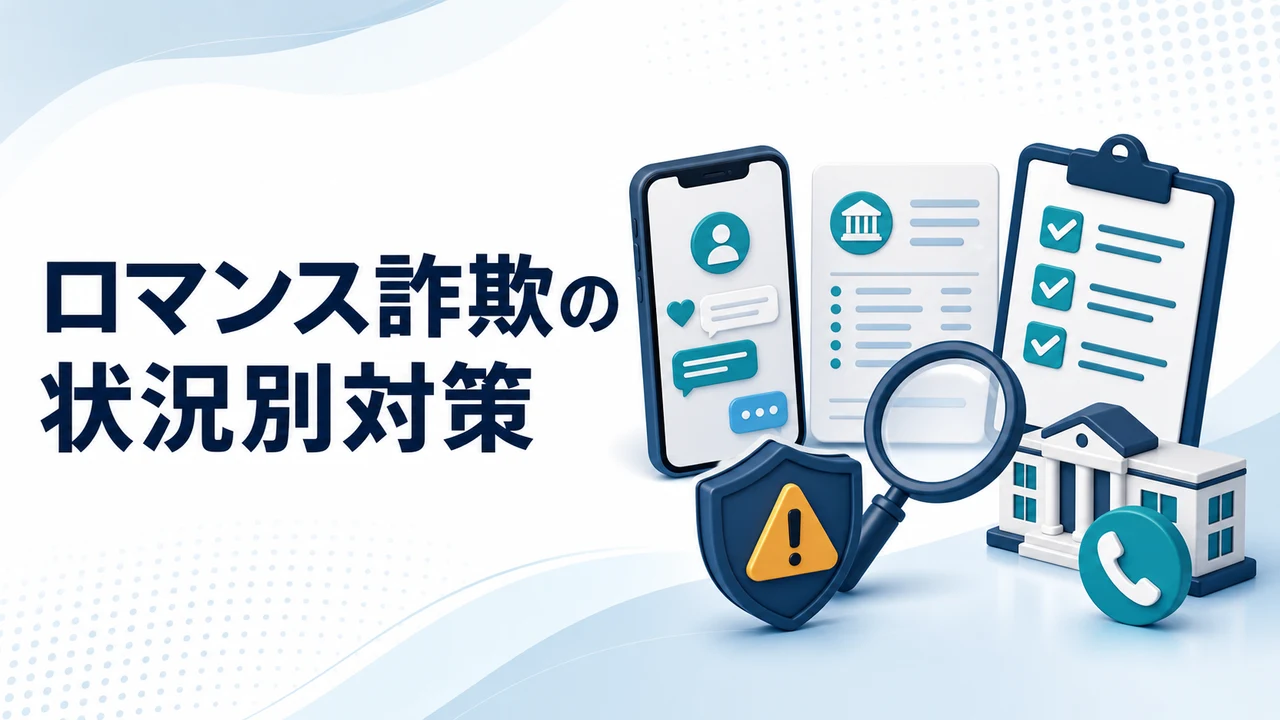 ロマンス詐欺を疑ったときの状況別対策を示す図
