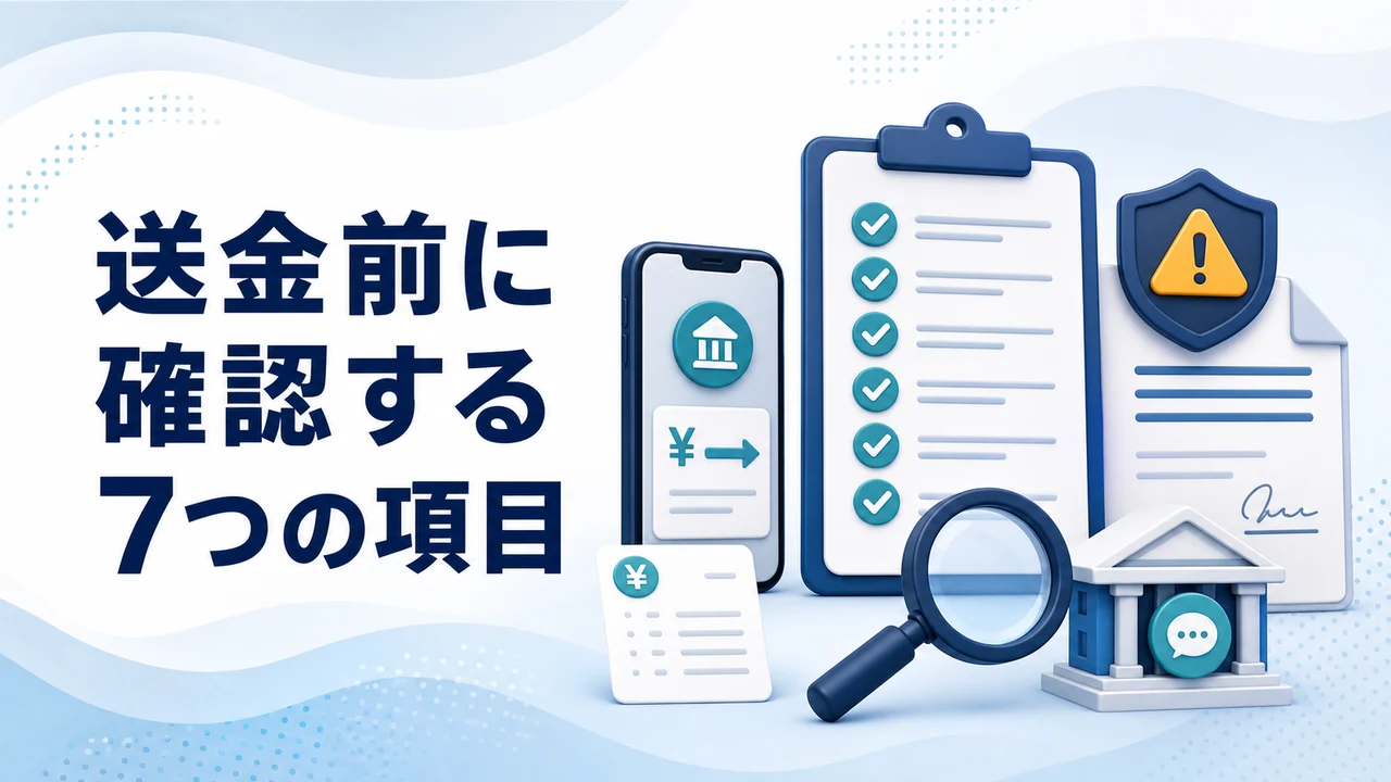 ロマンス詐欺へ送金する前に確認する7つの項目を示す図