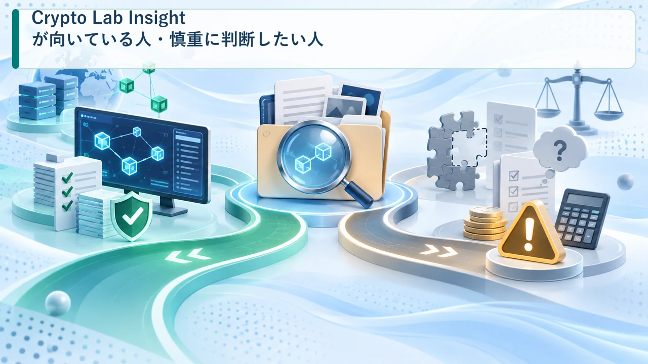 Crypto Lab Insightが向いている人・慎重に判断したい人を示す図