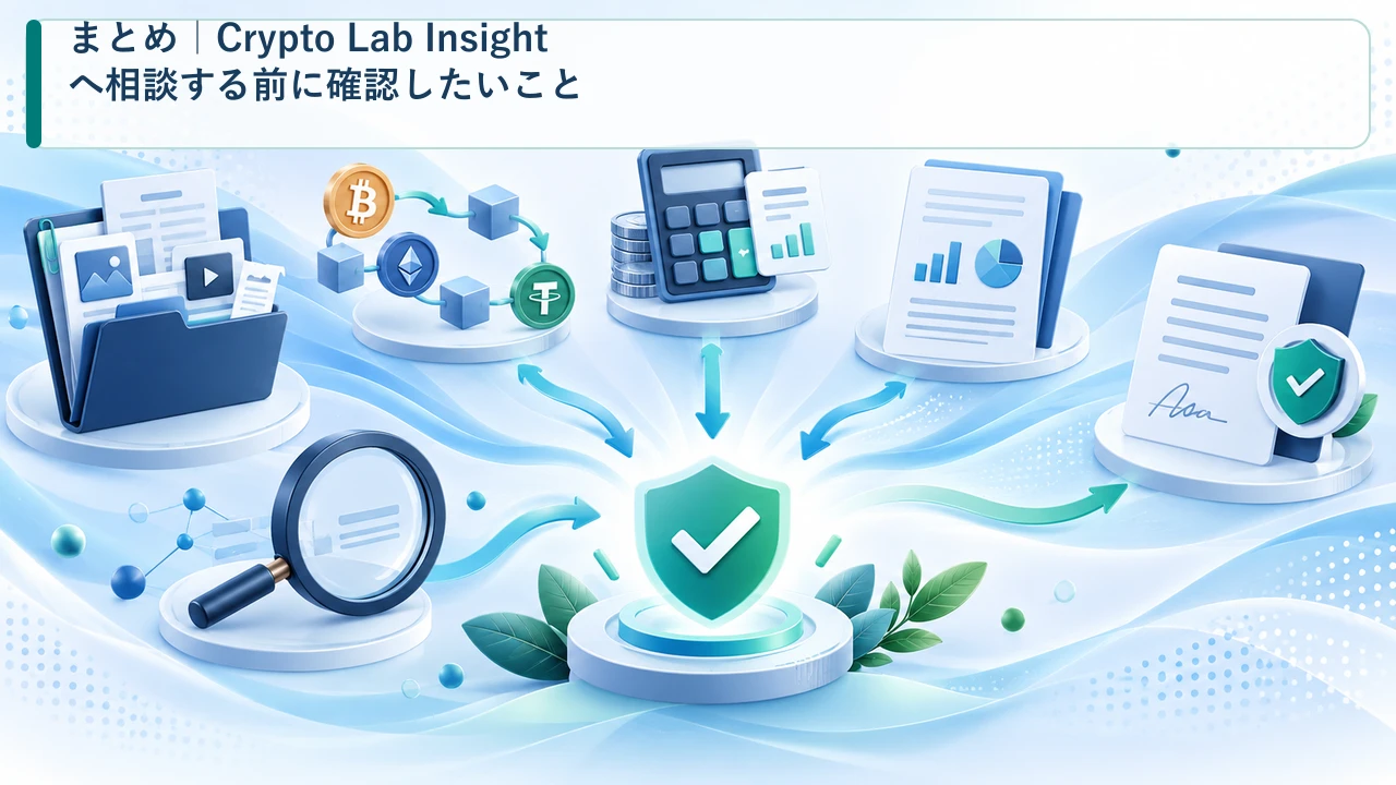 まとめ｜Crypto Lab Insightへ相談する前に確認したいことを示す図