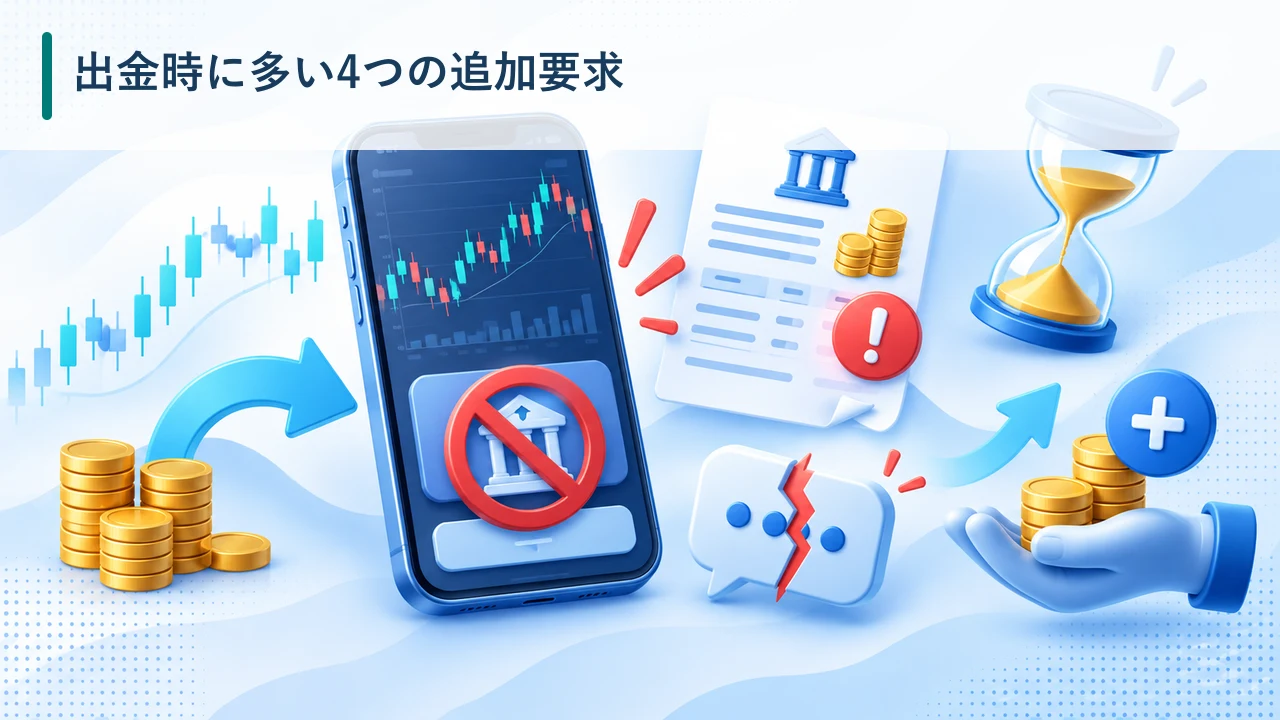 出金時に多い4つの追加要求を示す図