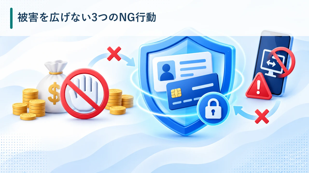 被害を広げない3つのNG行動を示す図
