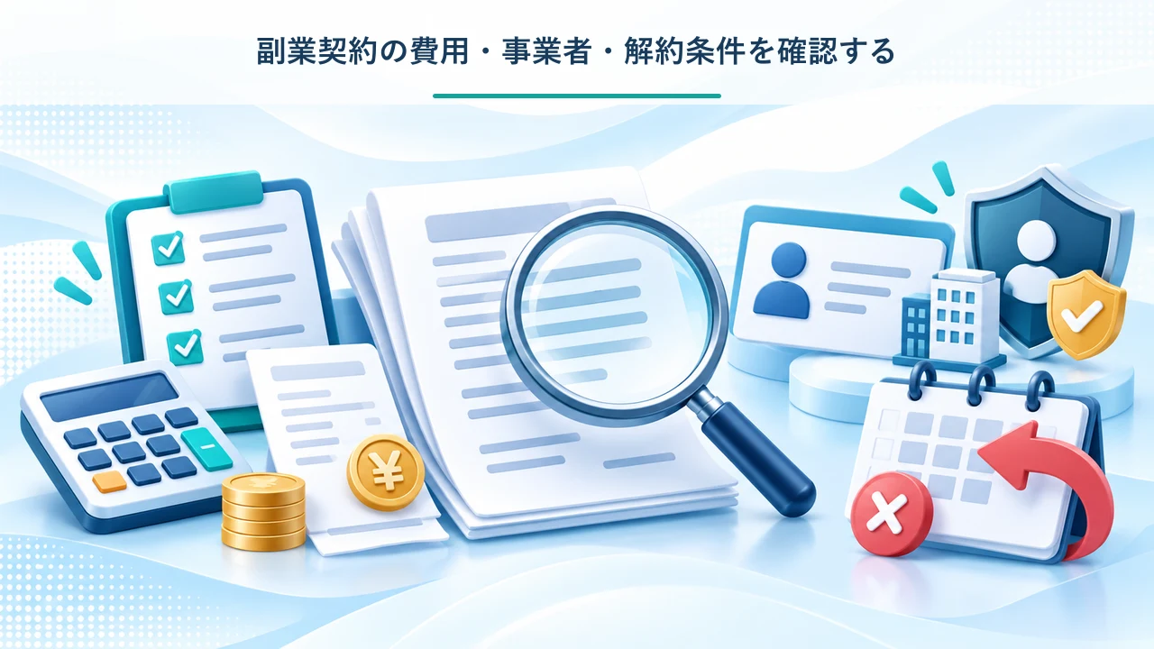 副業契約の費用・事業者・解約条件を確認する