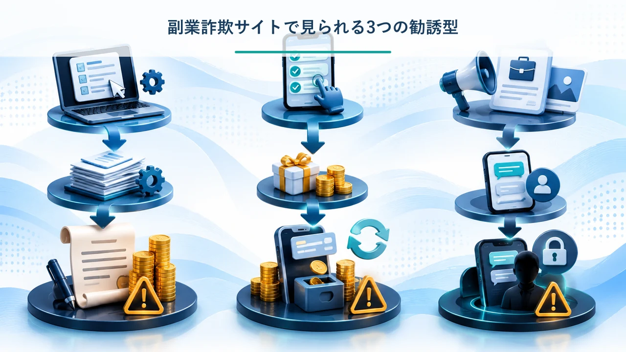 副業詐欺サイトで見られる3つの勧誘型