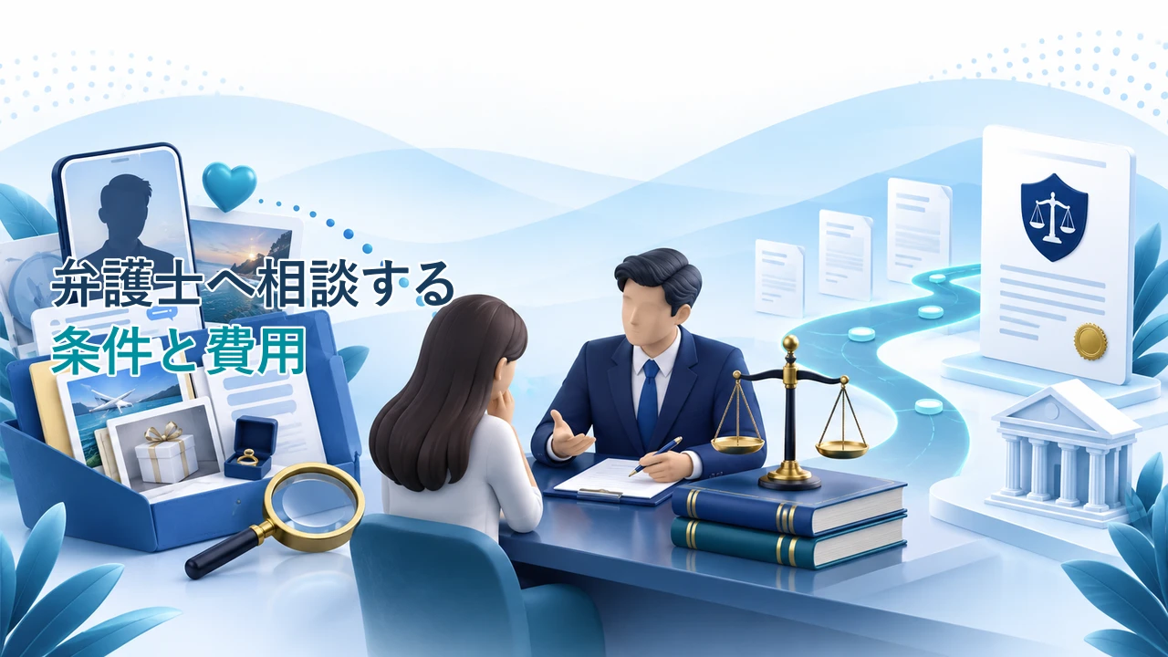 ロマンス詐欺を弁護士へ相談する条件と費用を示す図